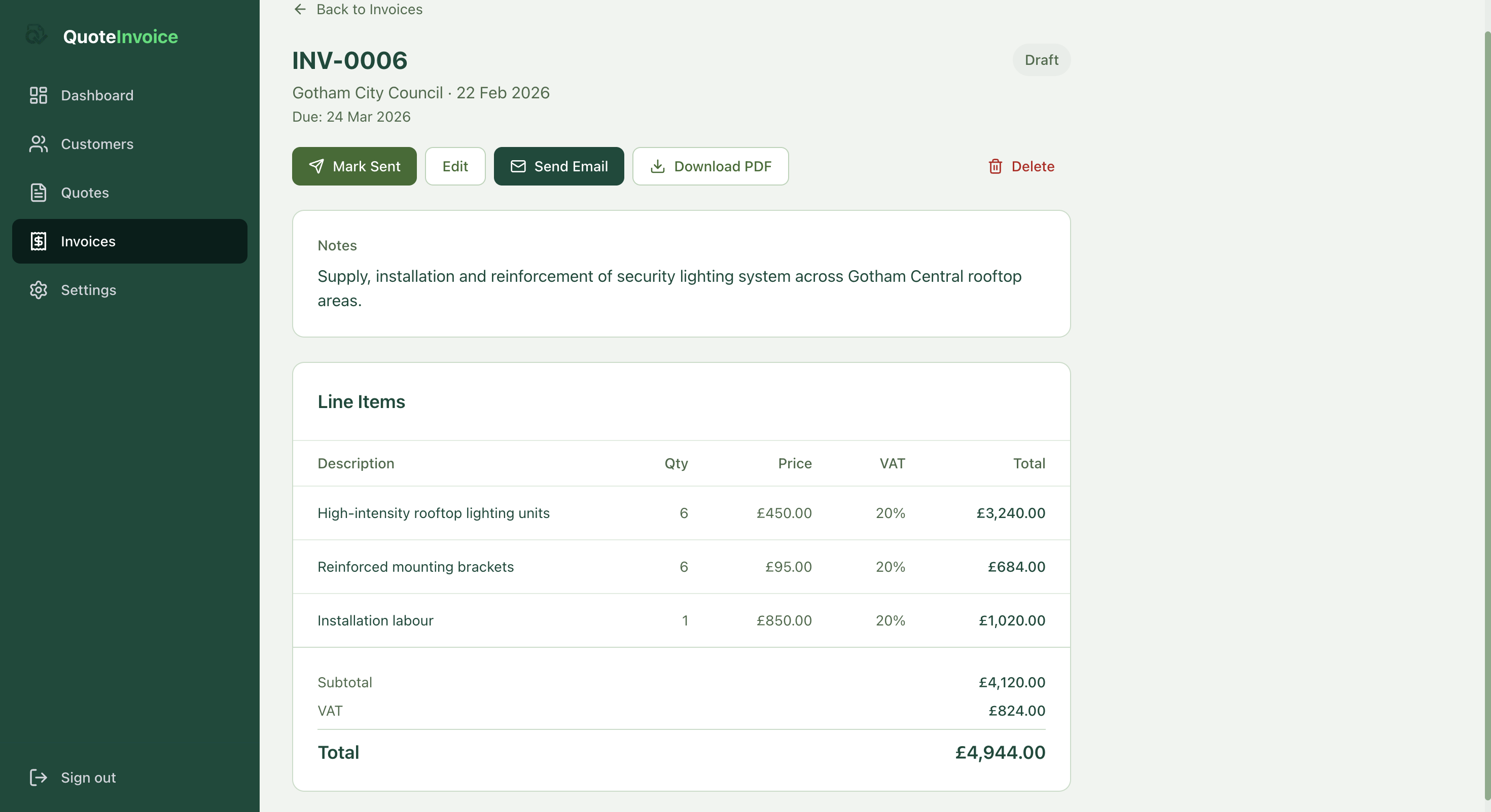 Converting accepted quote to invoice in one click inside QuoteInvoice.